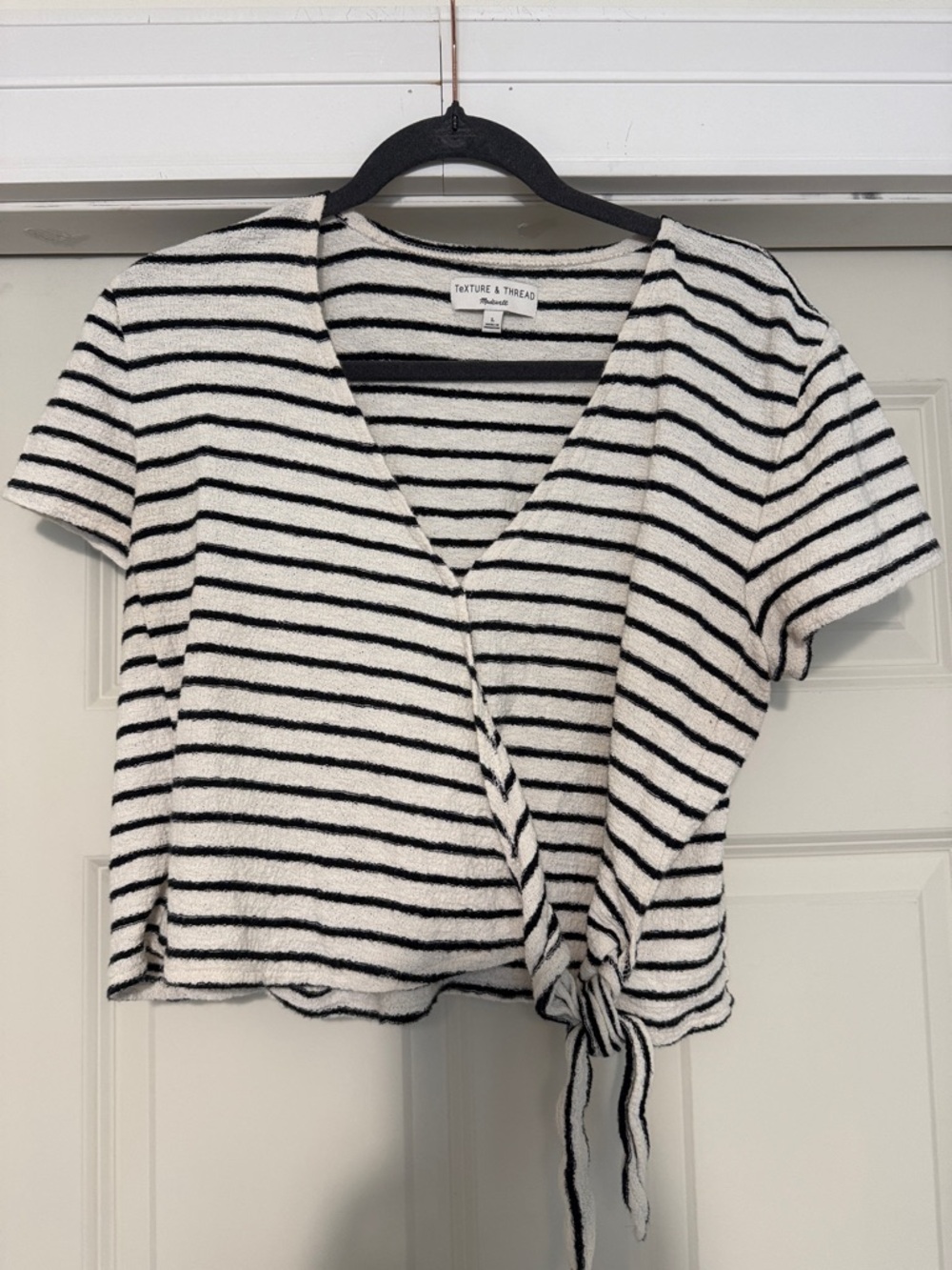Madewell Black and White Striped Tie-Front Crop Top